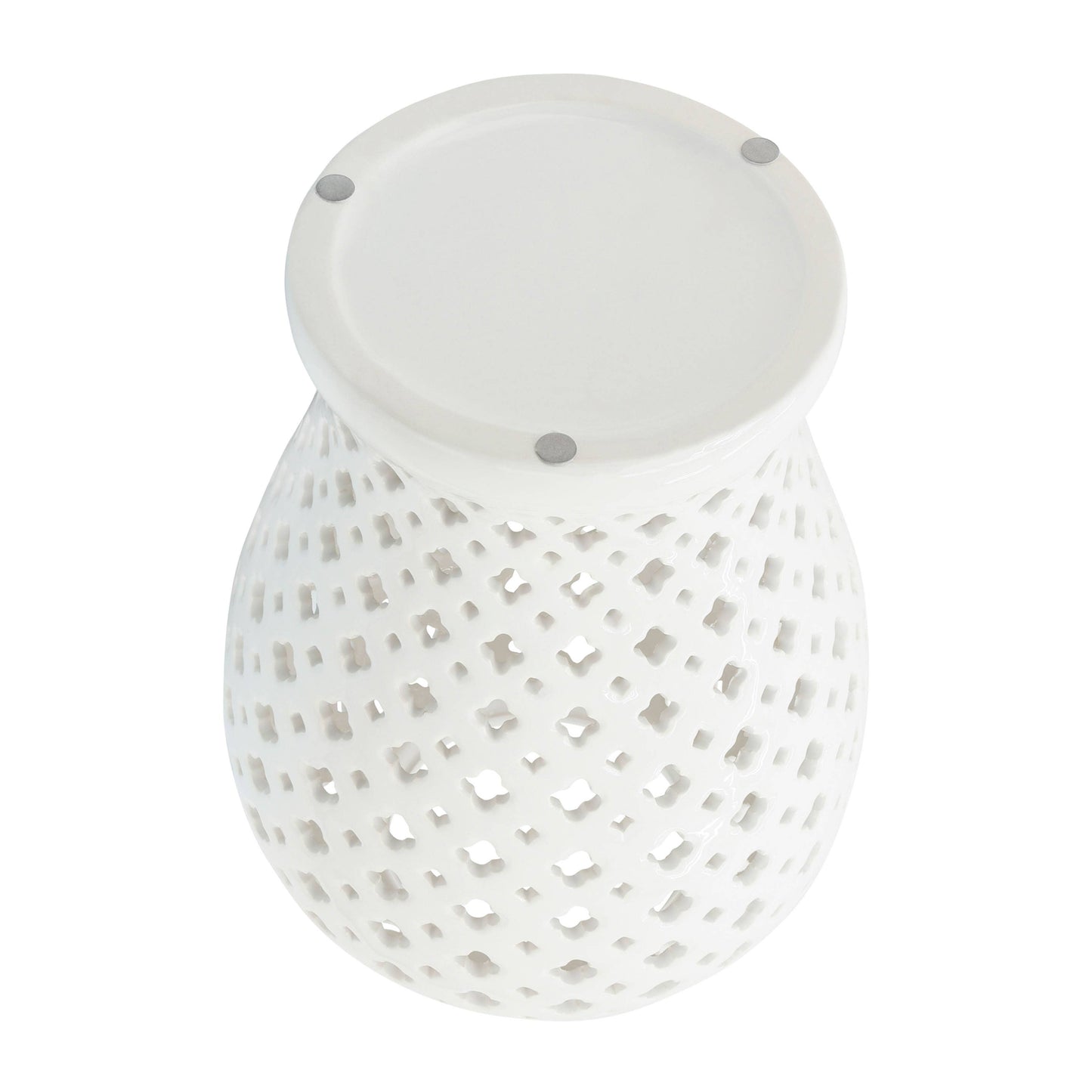 Decorative Temple Jar - White Ceramic Cut-out Clover, 24 in.