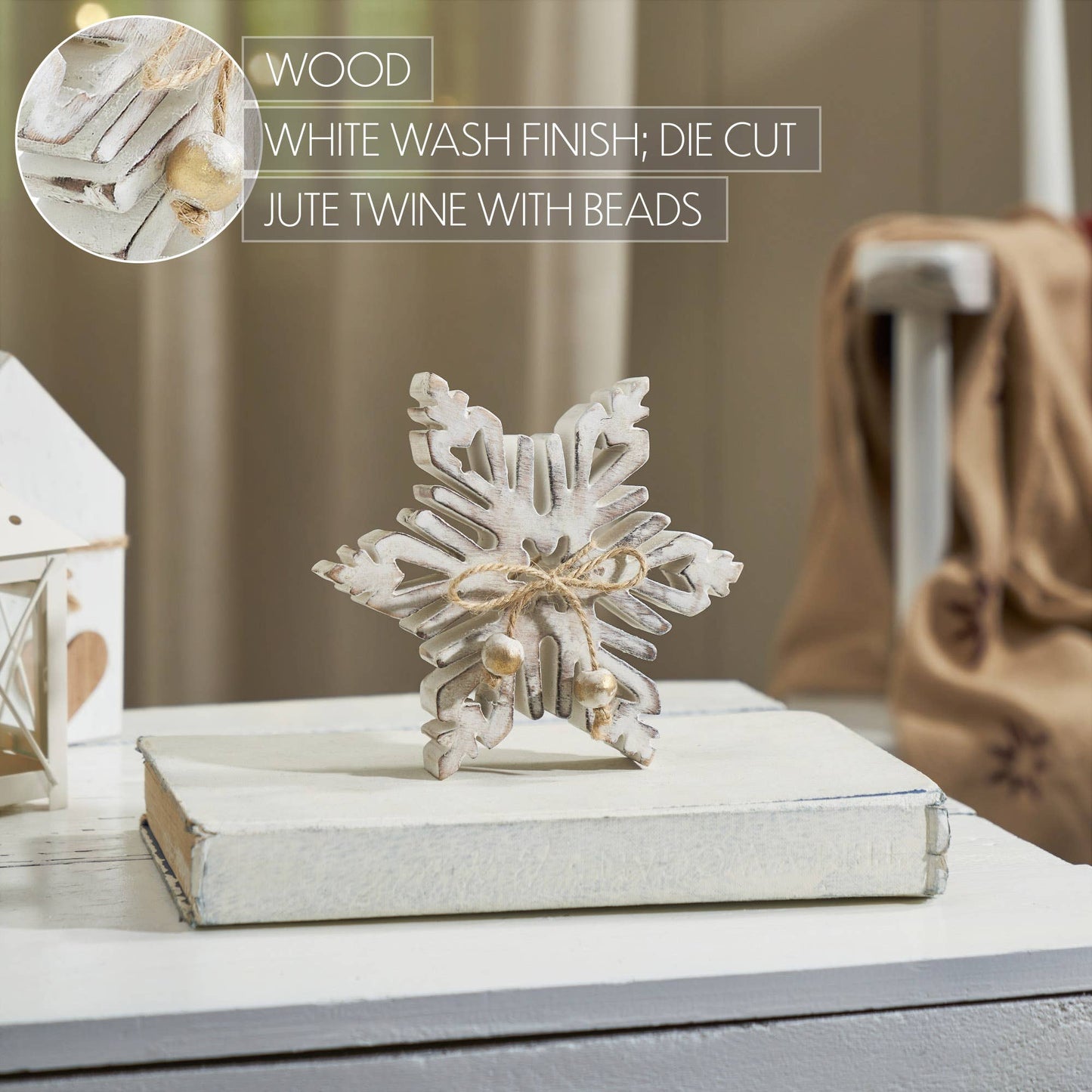 White Wood Snowflake 7.75x7.75x1