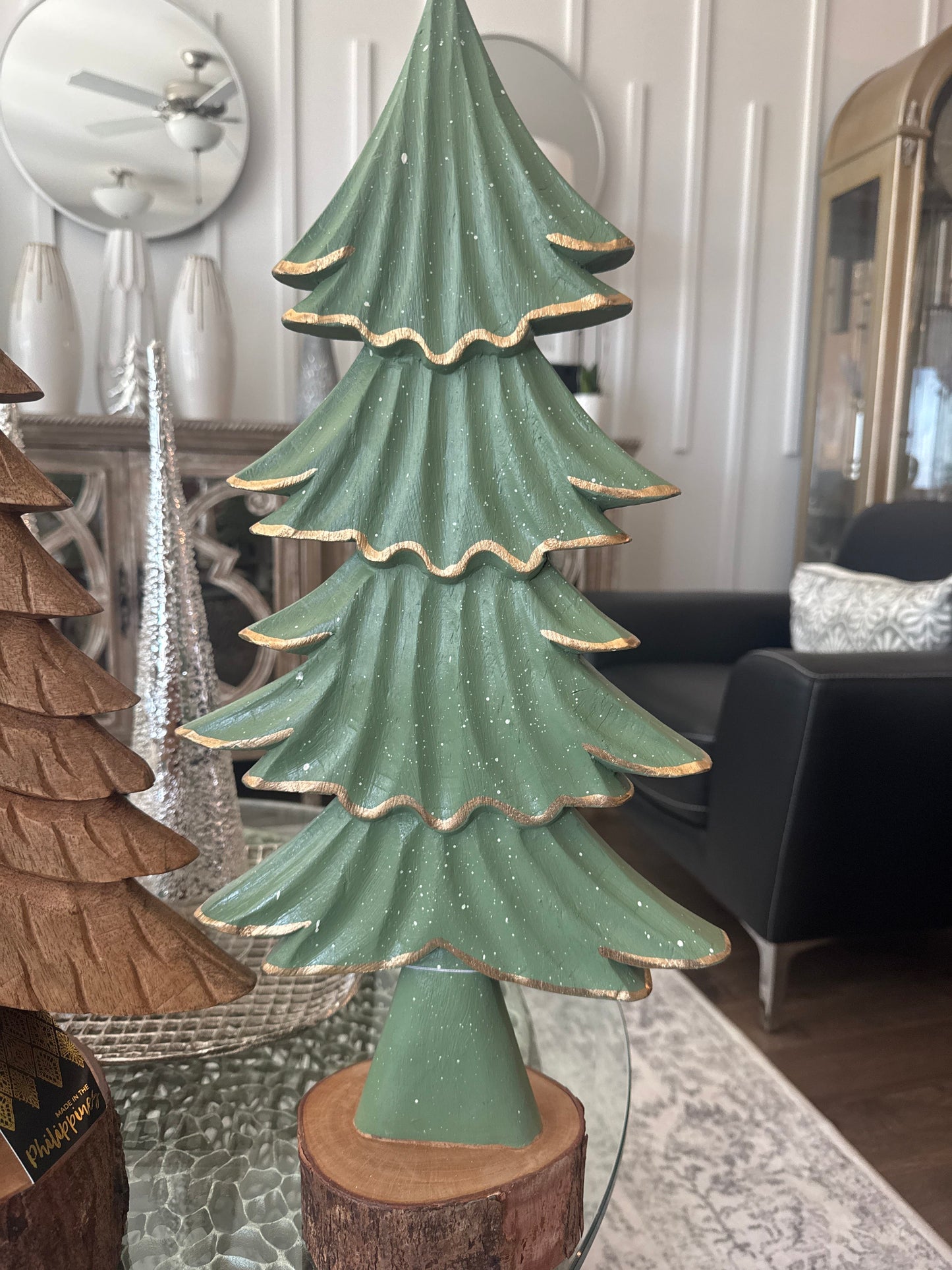 Green Wood Holiday Tree on a stump