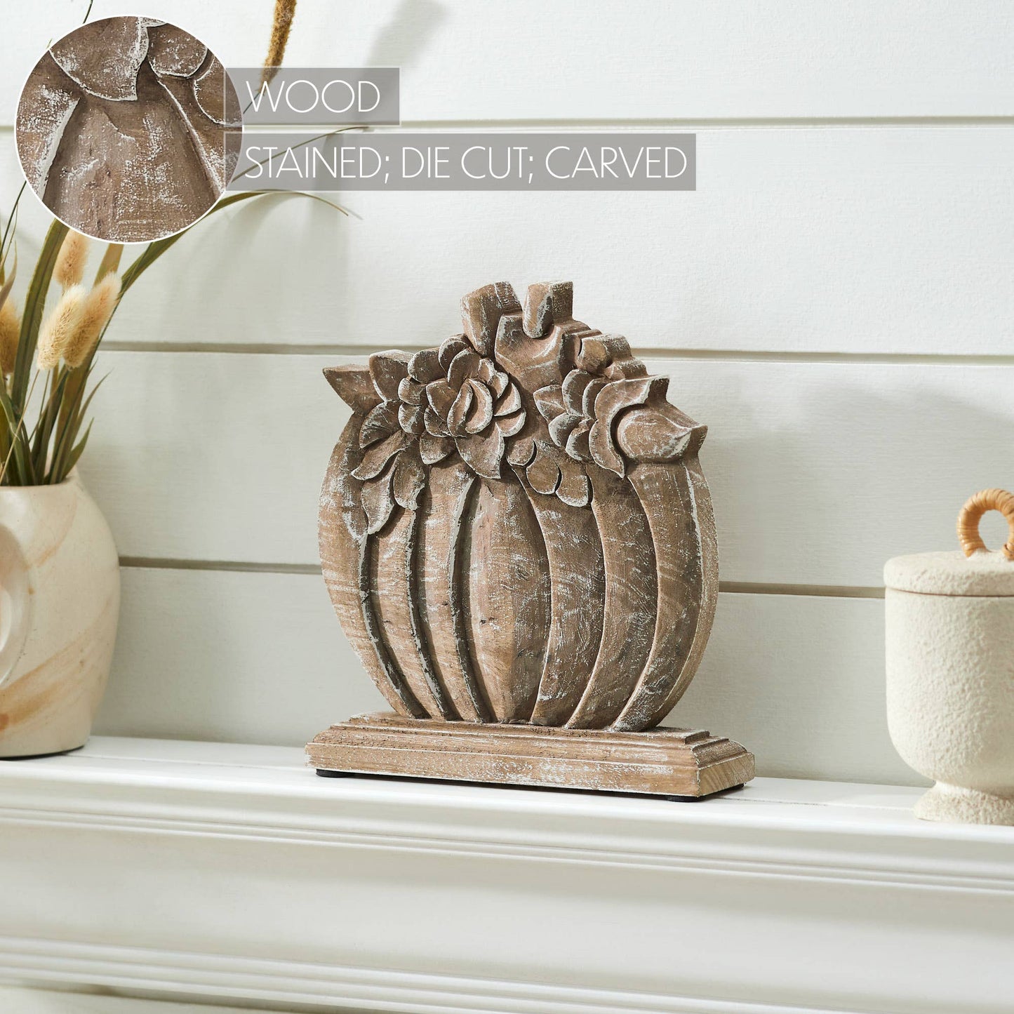 Wood Floral Pumpkin Autumn Fall Harvest Tabletop Decor 8.5x8x2 Inch