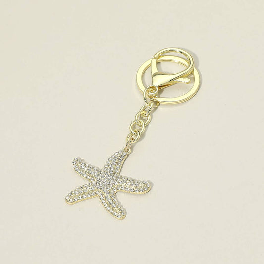 12PCS - Rhinestone Pave Starfish Bag Charm Keychains