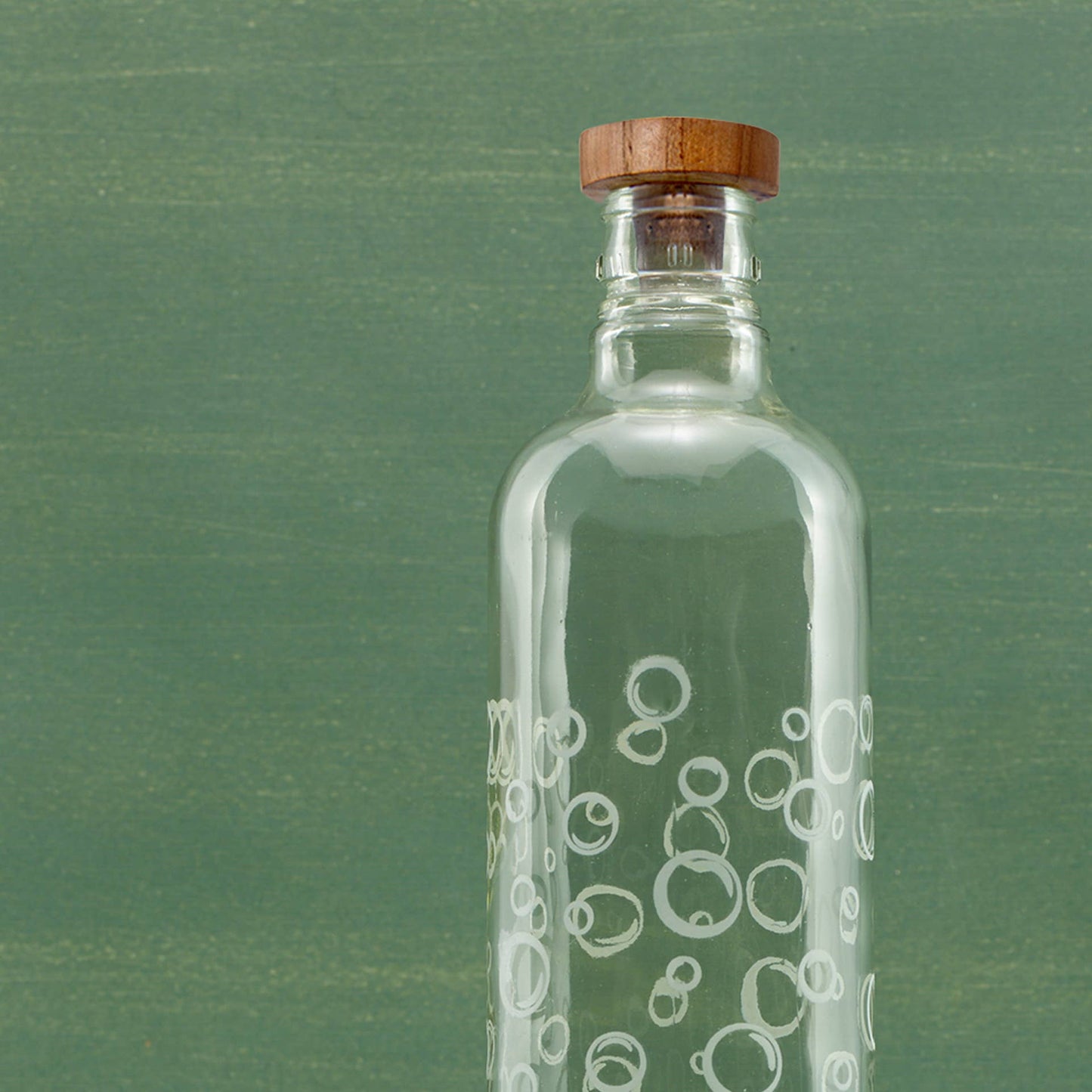 Bubbles Glass Water Bottle with Wooden Stopper-750 ml