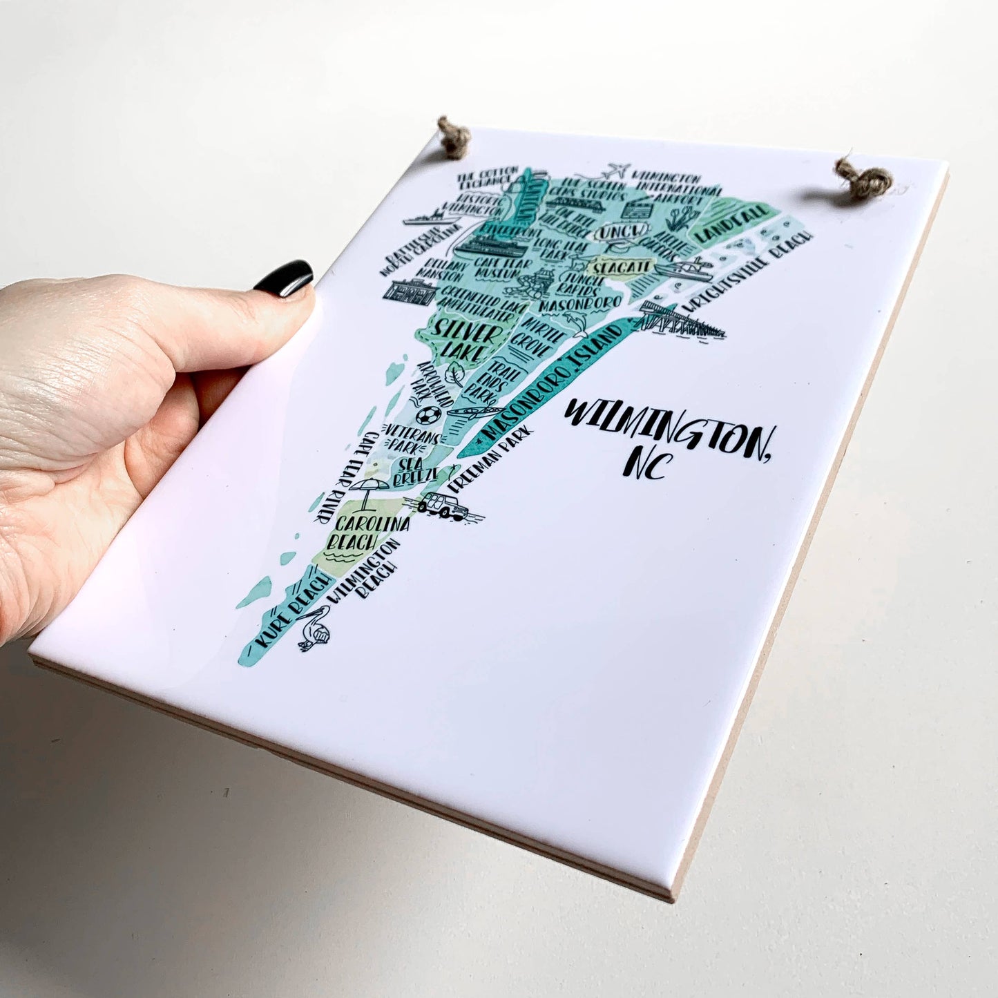 Wendell North Carolina landmark map tile sign, hand drawn