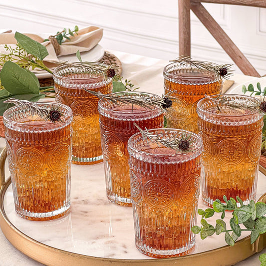 13 oz. Vintage Textured Clear Drinking Glasses (6 pcs)