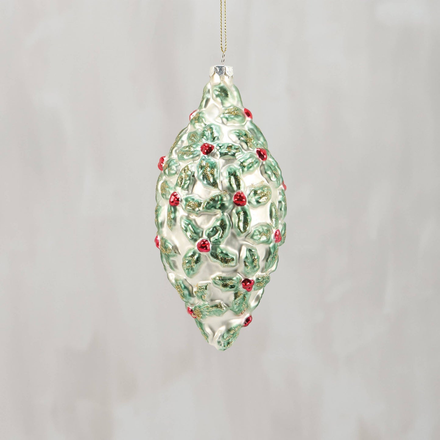 Holly Finial Glass Xmas Orn