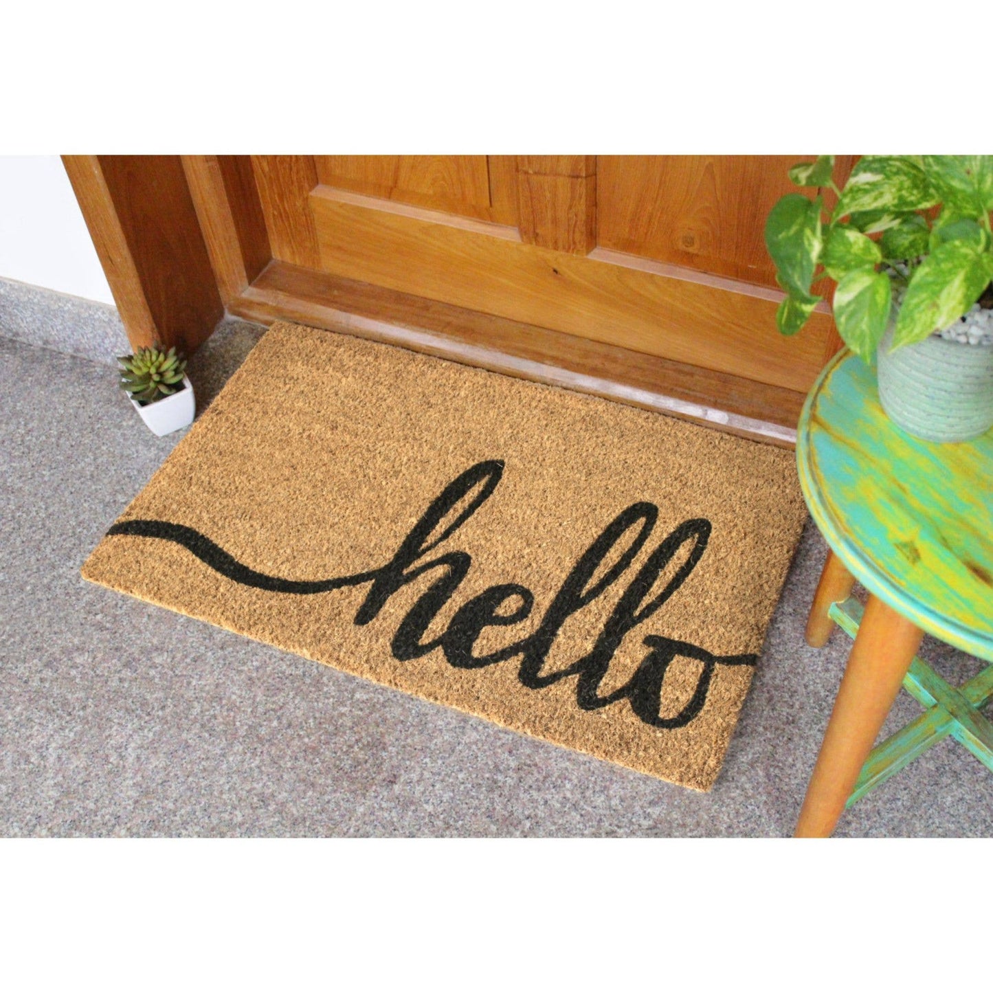 RugSmith Black Natural Hello Doormat, 18" x 30"