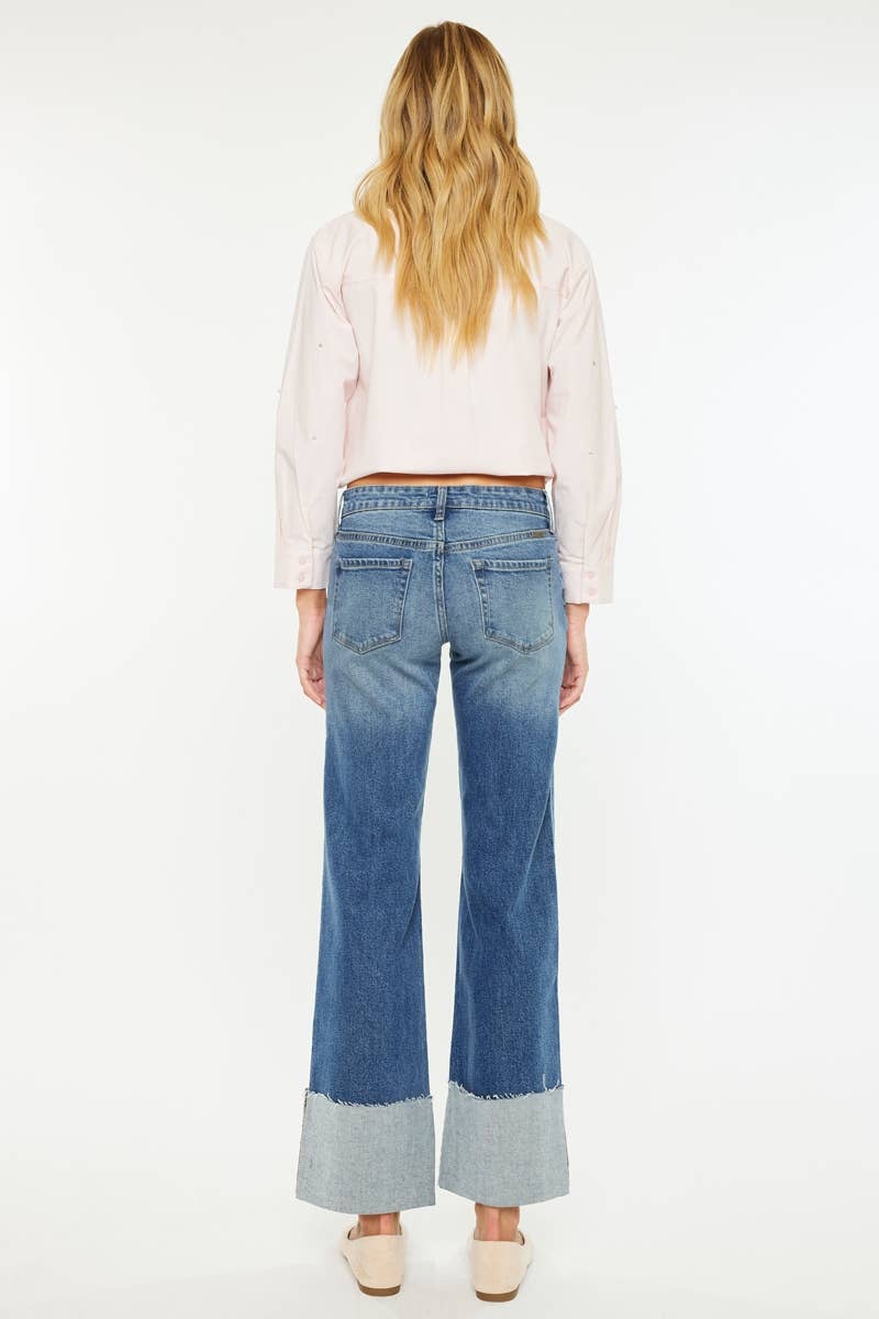 OPEN PACK MID RISE WIDE FLARE JEANS-KC78033D