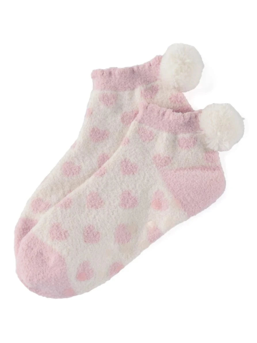 Heart Pom Pom Socks Pink