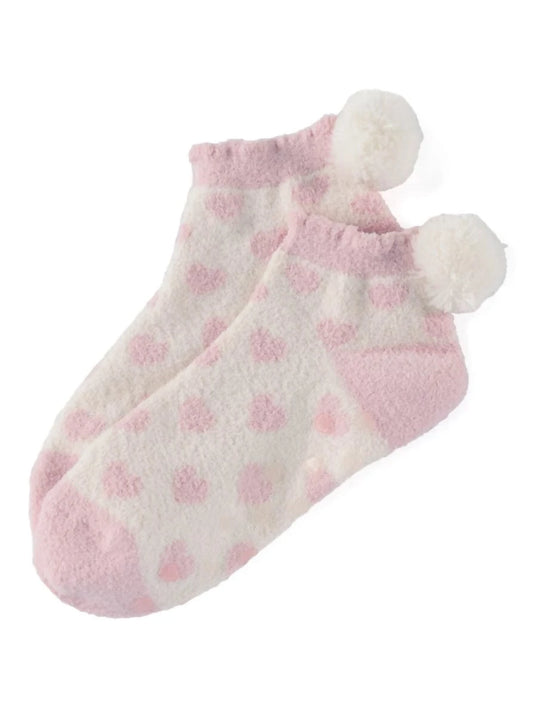 Heart Pom Pom Socks Pink