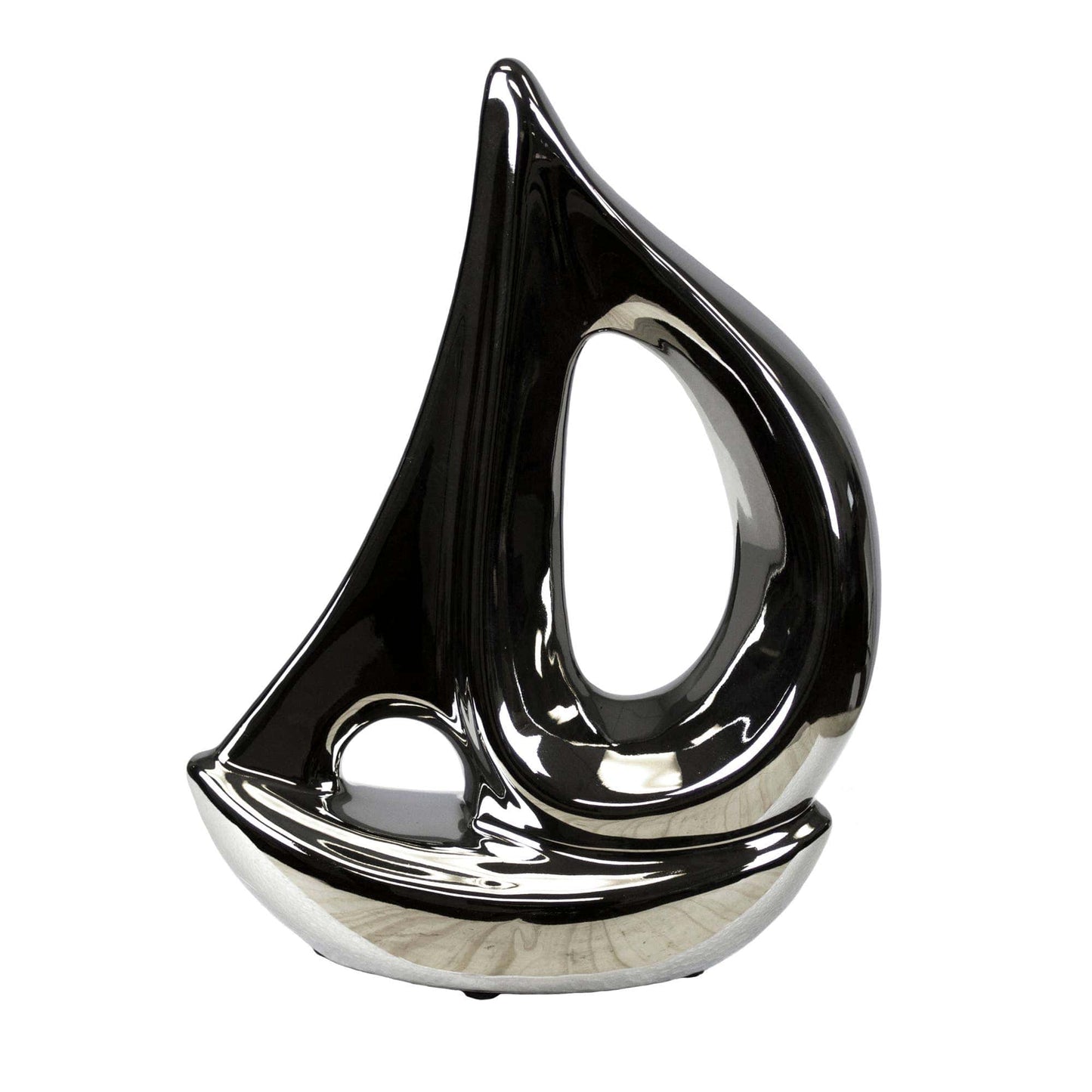 Ceramic Coastal Sailboat Sculpture Decor - Silver, 8 in.