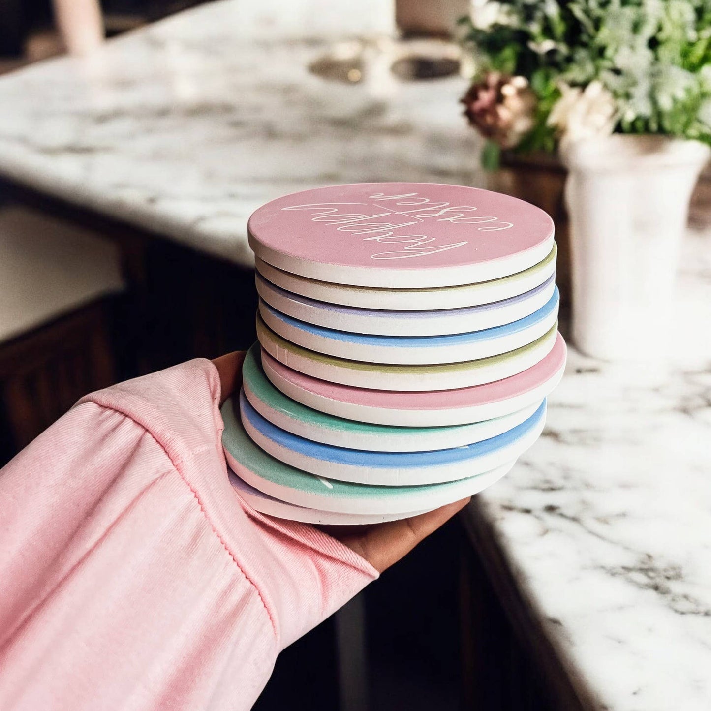 Easter Tabletop Decorations, Spring Coaster Gift Set Ceramic