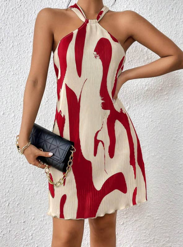 Printed Halterneck Women's Dress Short Skirt
