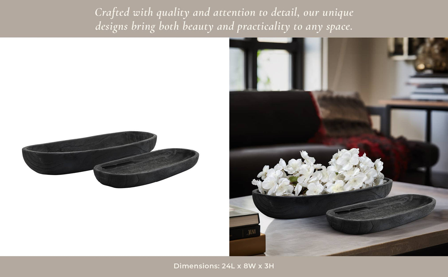 Black 18/24 in. Wood Oval Shaped Decorative Plate (Set of 2)