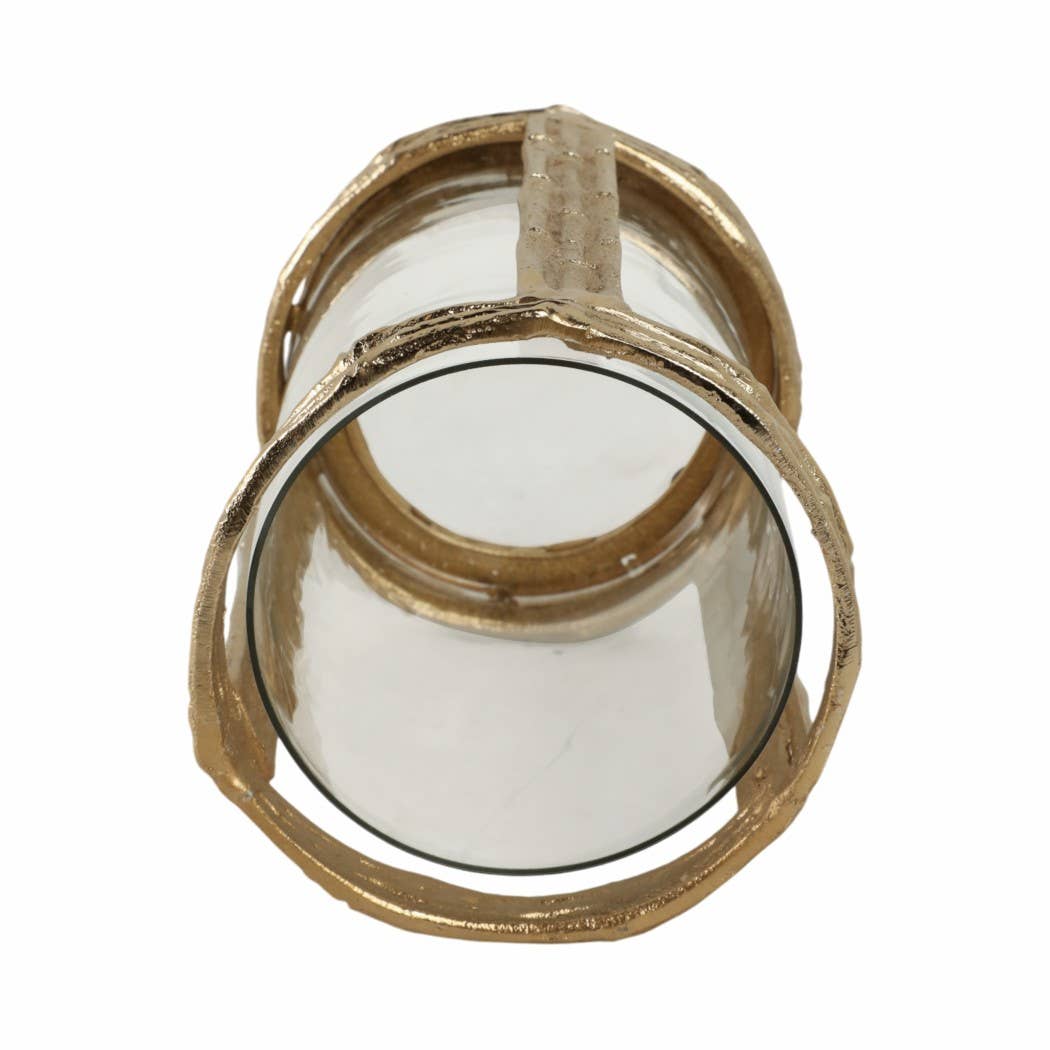 Gold 8 in. Metal Hurricane with Glass Candle Holder