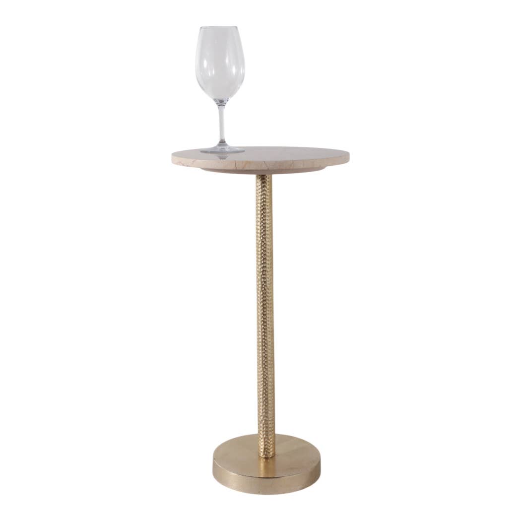 Drink Table - Ivory Marble Top Gold Metal Base, 25 in.