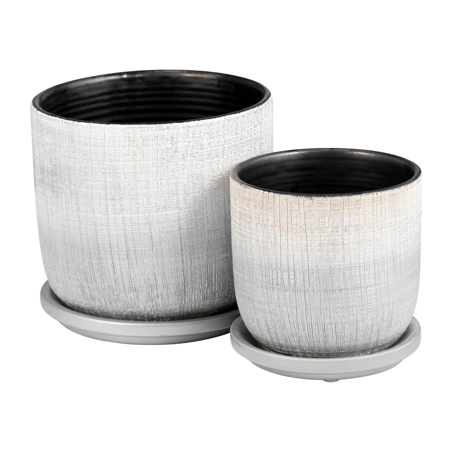 Planters Set of 2 - Silver Ceramic Textured Saucer, 5/6 in.
