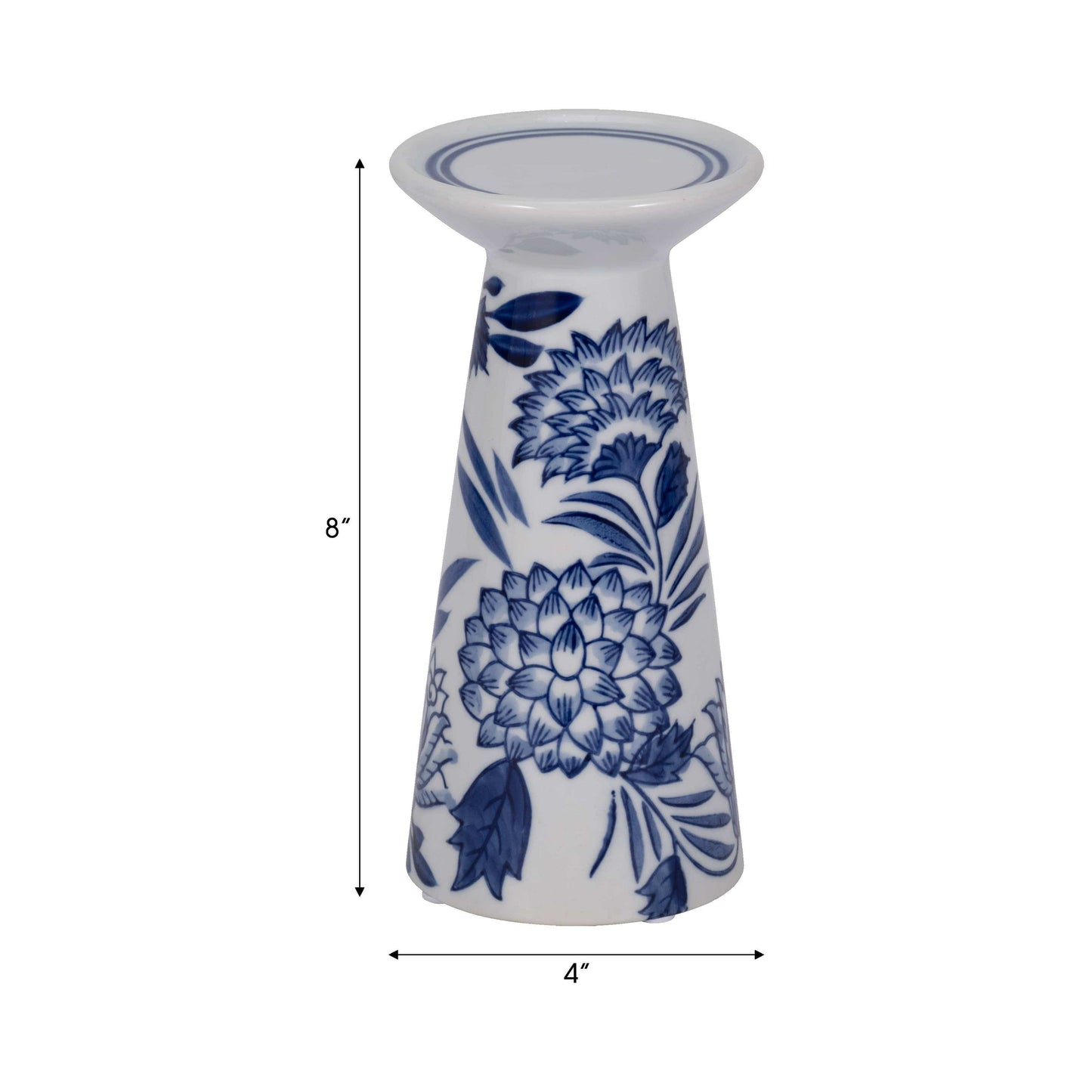White 8 in. Porcelain Cylinder Chinoiserie Candle Holder