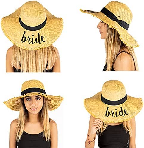 Bridal Embroidered Sun Hat - Bride (Fringe Edge)