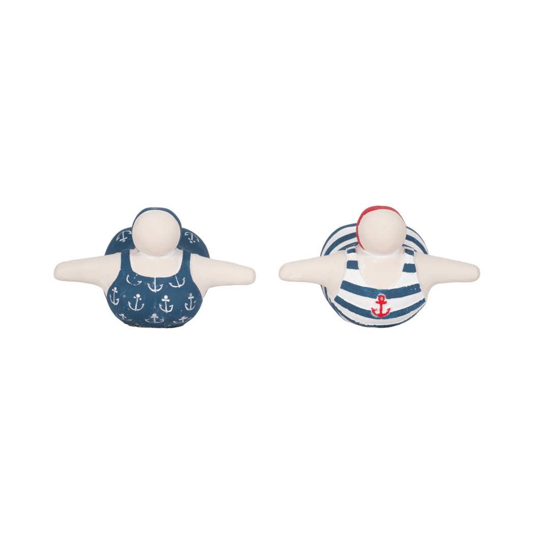 Figurines Set of 2 - Blue Ceramic Bathing Beauties, 7 in.