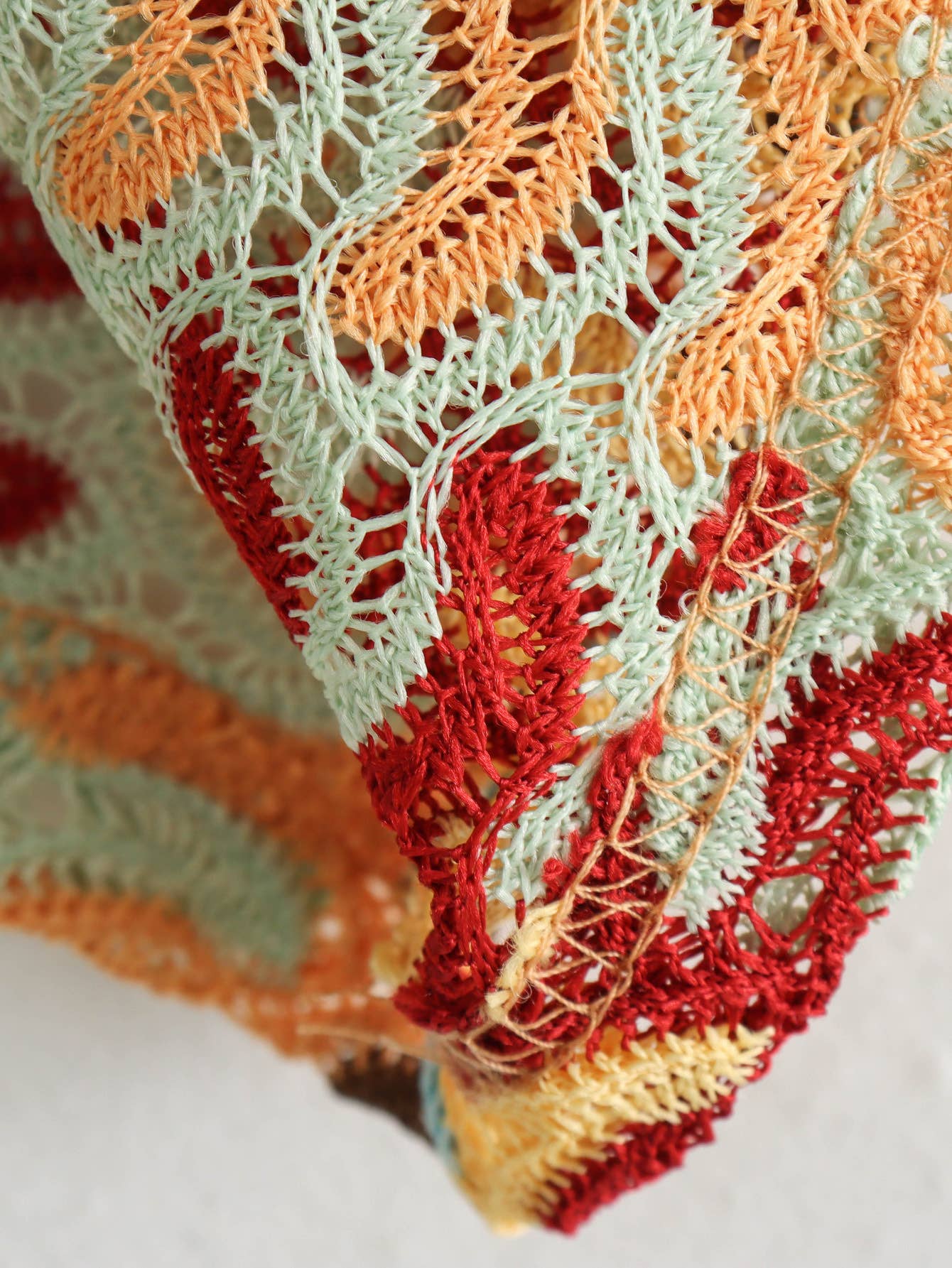 Summer Crocheted Colour-Blocked V-Neck Slip Dress