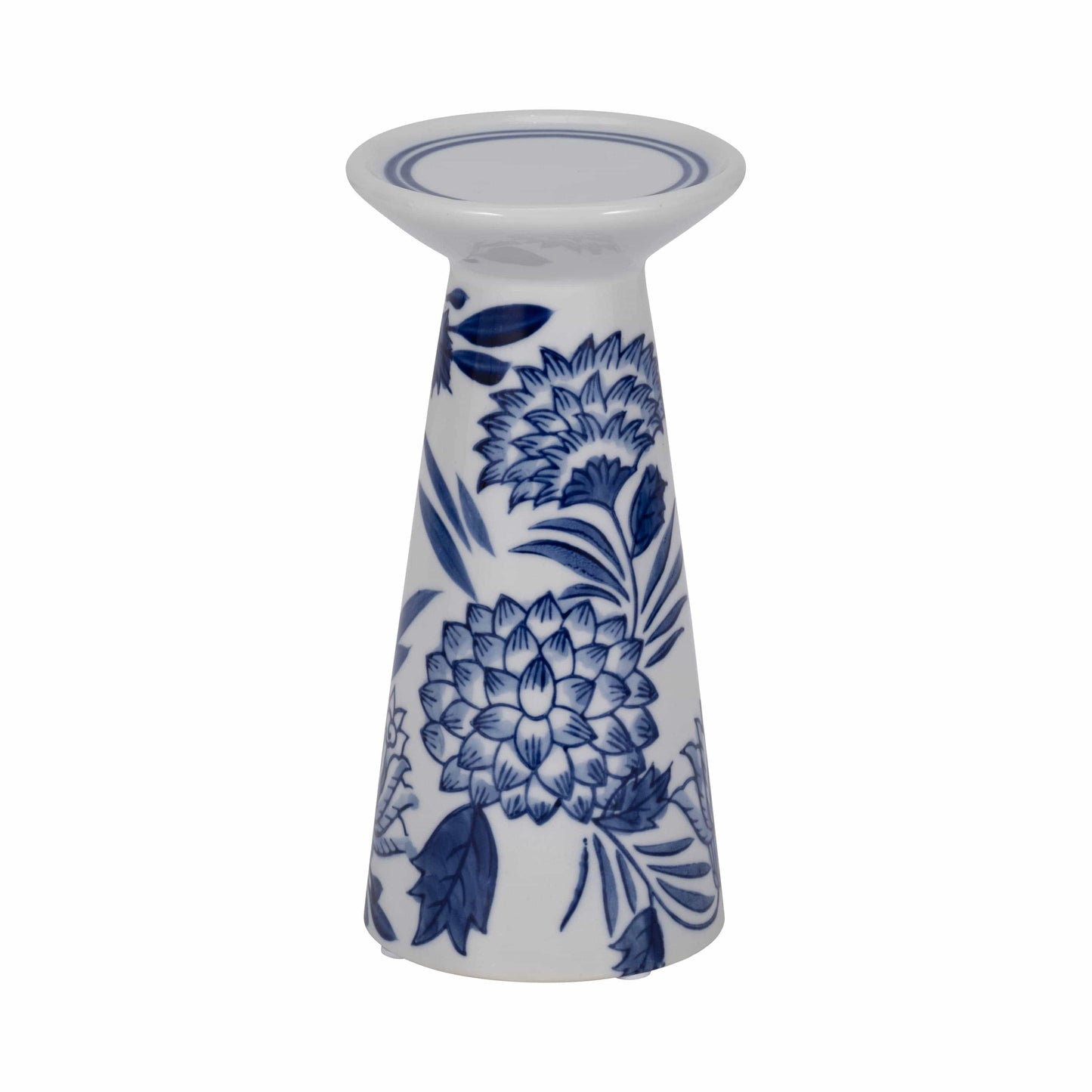 White 8 in. Porcelain Cylinder Chinoiserie Candle Holder