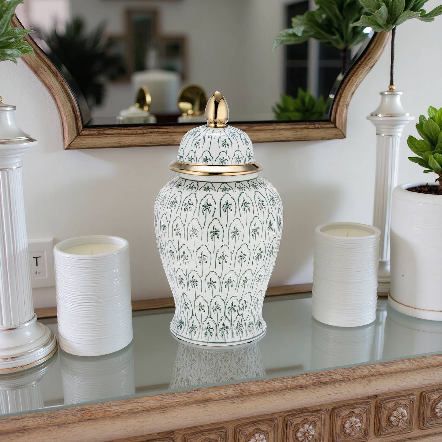 Ceramic Accents Lidded Decorative Ginger Jar - Green, 18 in.