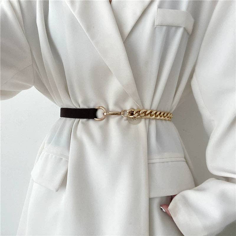 Chain Leather Splicing Simple Belt DPWB2838