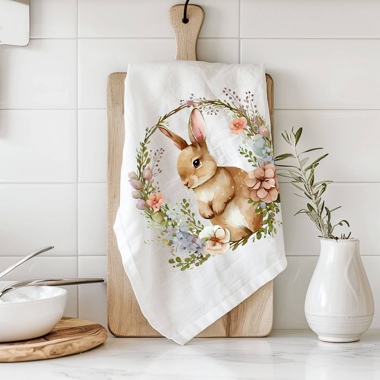 Bubblegum & Bow Pink Easter Bunny & Spring Kitchen Towels