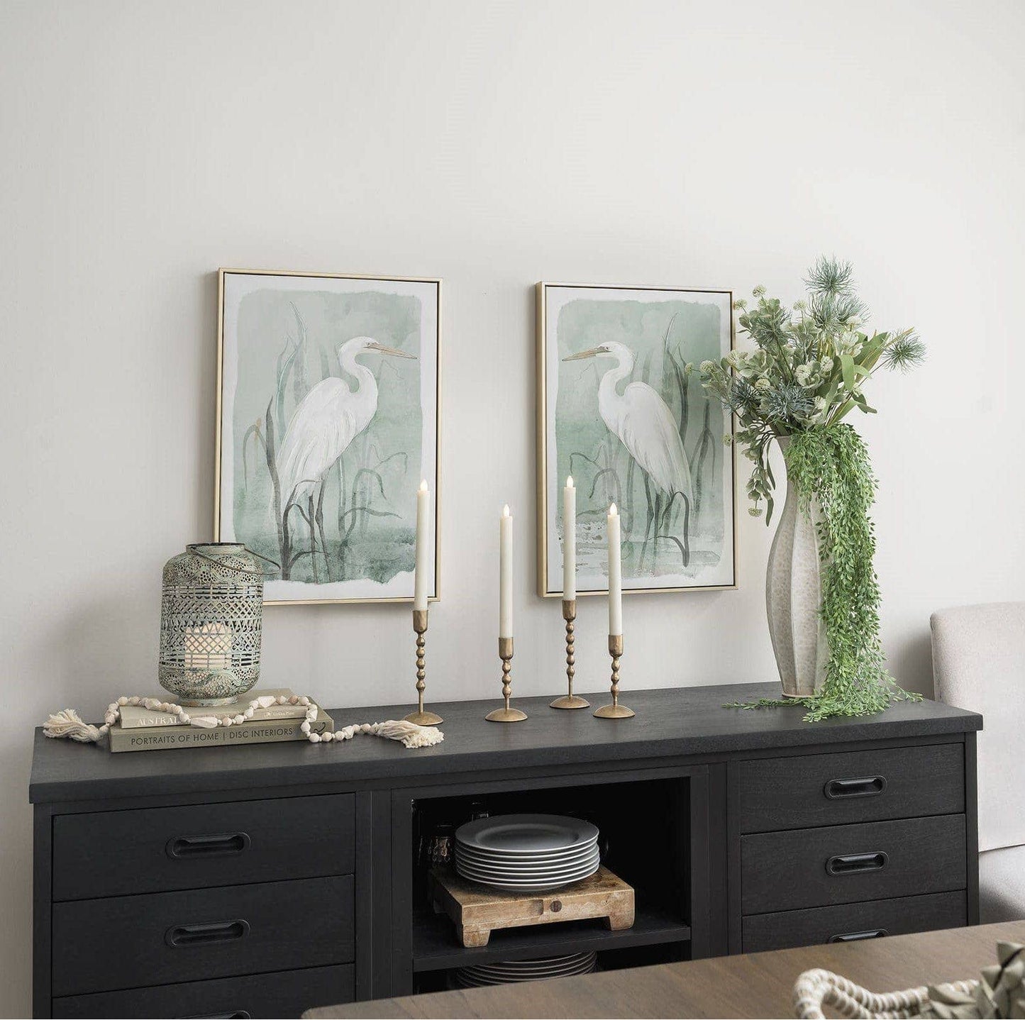 White Heron Framed Canvas Print, Right Facing