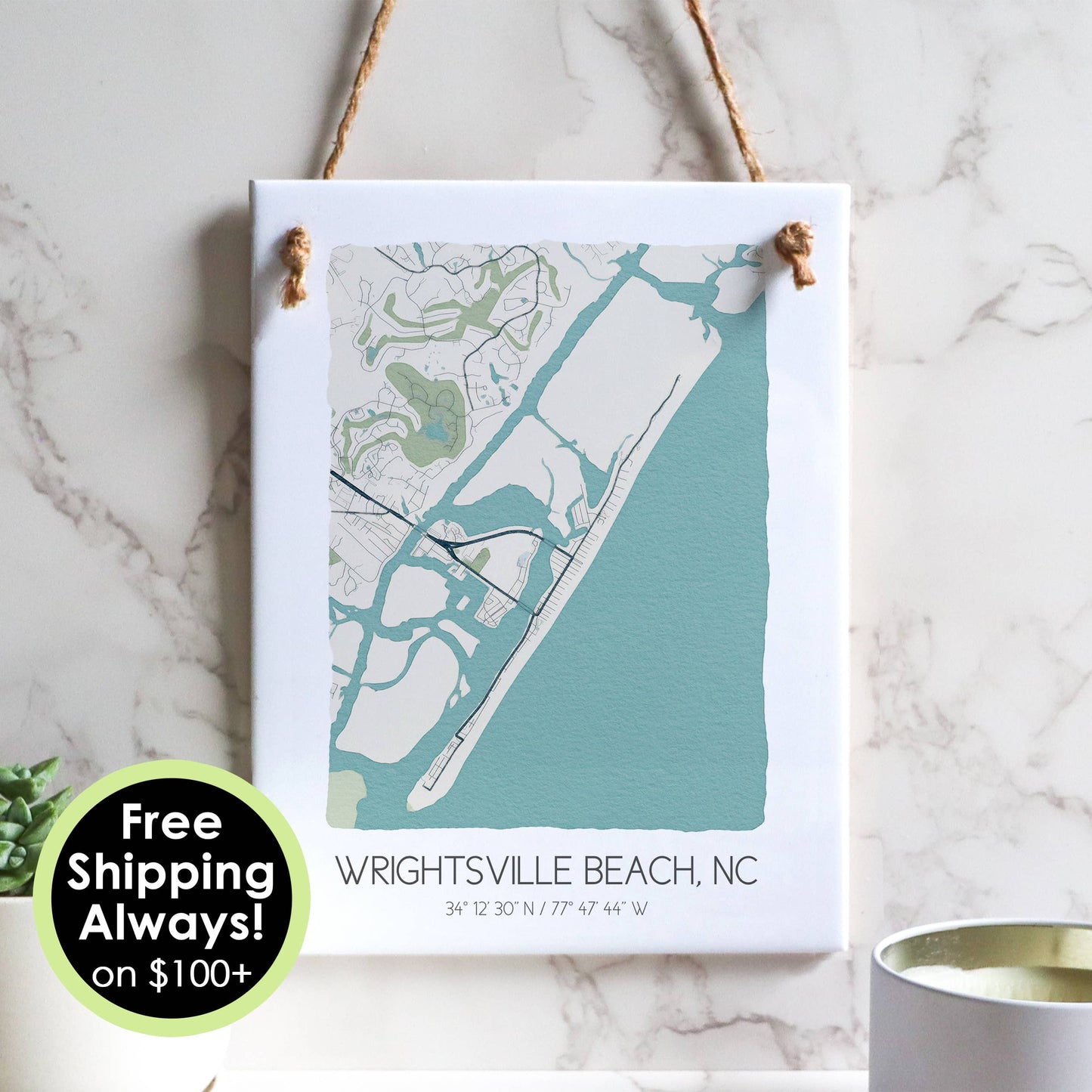 Wrightsville Beach North Carolina city map ceramic tile sign