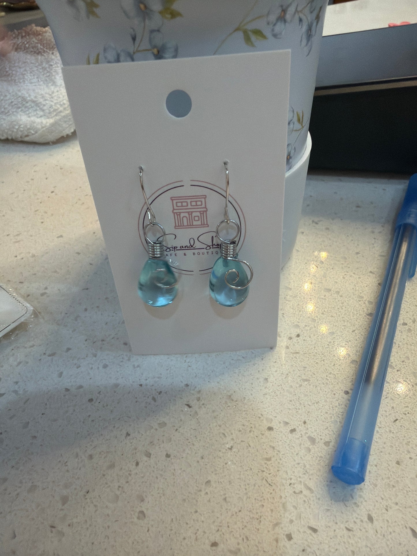 Blue and Silver Tear Drops Earrings