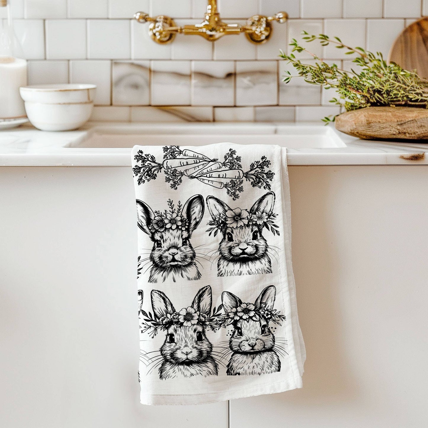 Bubblegum & Bow Pink Easter Bunny & Spring Kitchen Towels