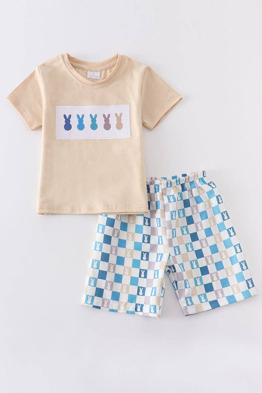 Beige Easter Rabbit Applique Boy Set