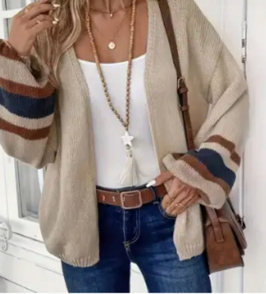 Cardigan w/Stripe Sleeves