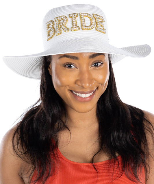Rhinestone & Pearl Sun Hat - Bride (White/Gold)