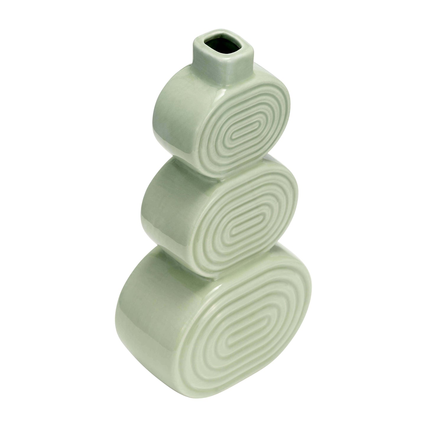 Ceramic Creative Stacked Circles Floral Vase - Green, 12 in.