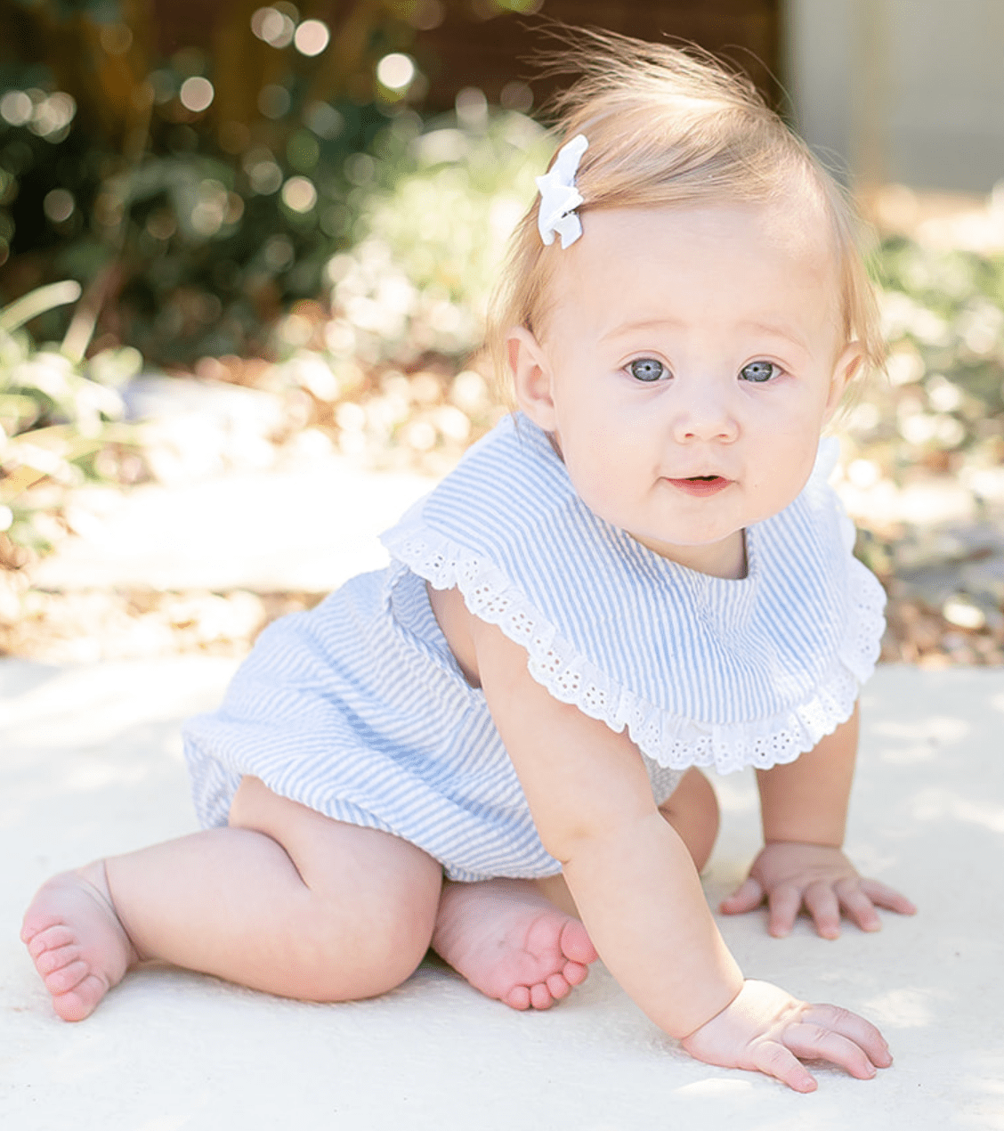Classic Light Blue Seersucker Collared Baby Bubble Romper