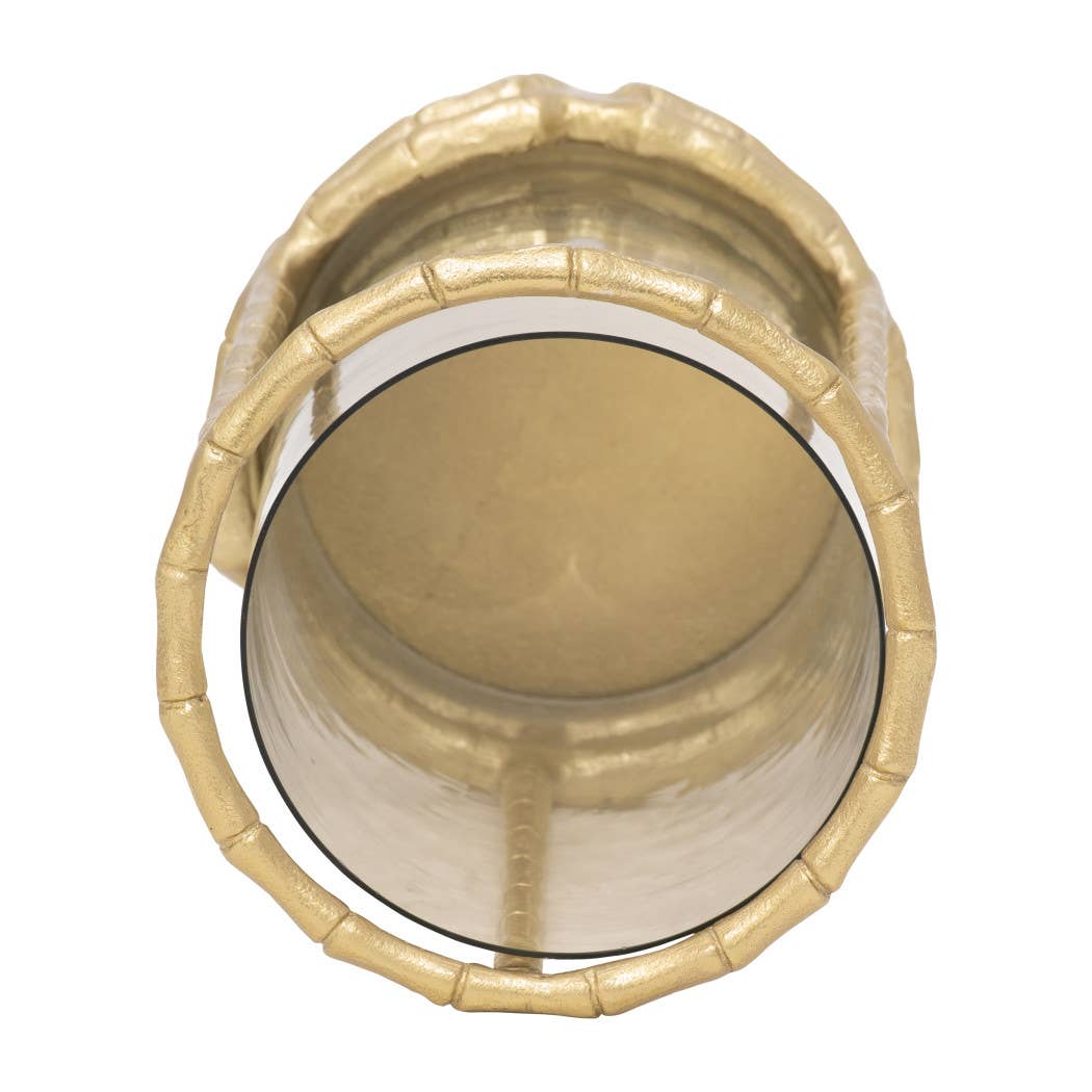 Hurricane Candle Holder - Gold Metal Cylinder Modern, 9 in.