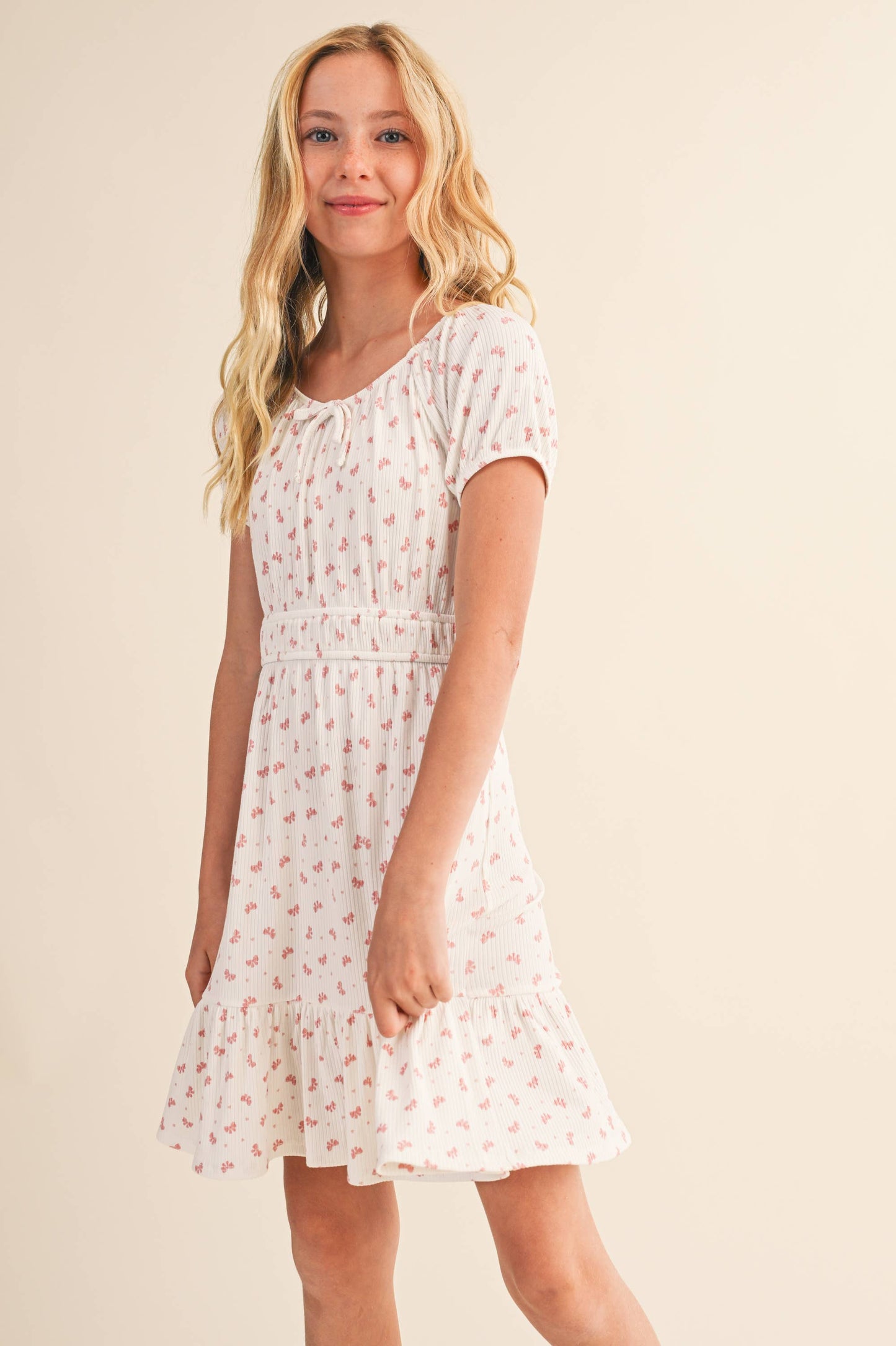 TWEEN KIDS GIRLS PUFF SLV SMOCK WAIST TIERED DRESS (7-12)