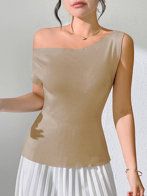 Casual One-Shoulder Sleeveless Knitted Vest Top