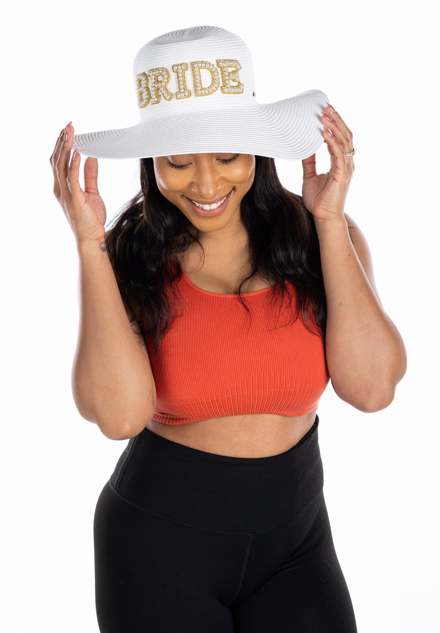 Rhinestone & Pearl Sun Hat - Bride (White/Gold)
