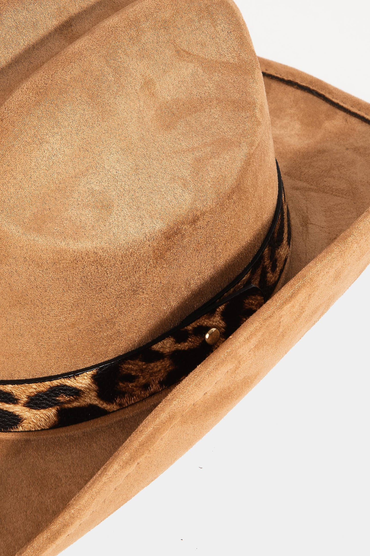 Leopard Print Band Faux Suede Cowboy Fedora Hat