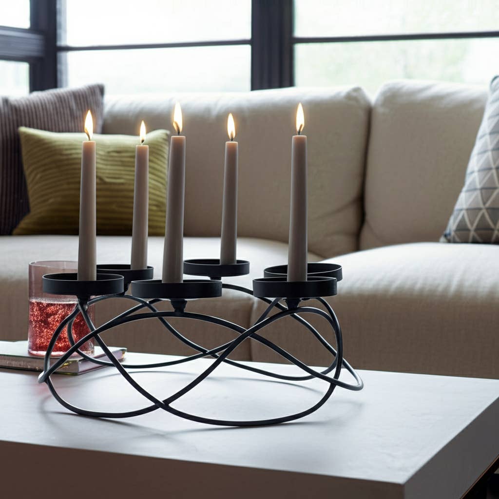 Metal Curved 6 Round Platforms Candle Holder - Black, 6 in.