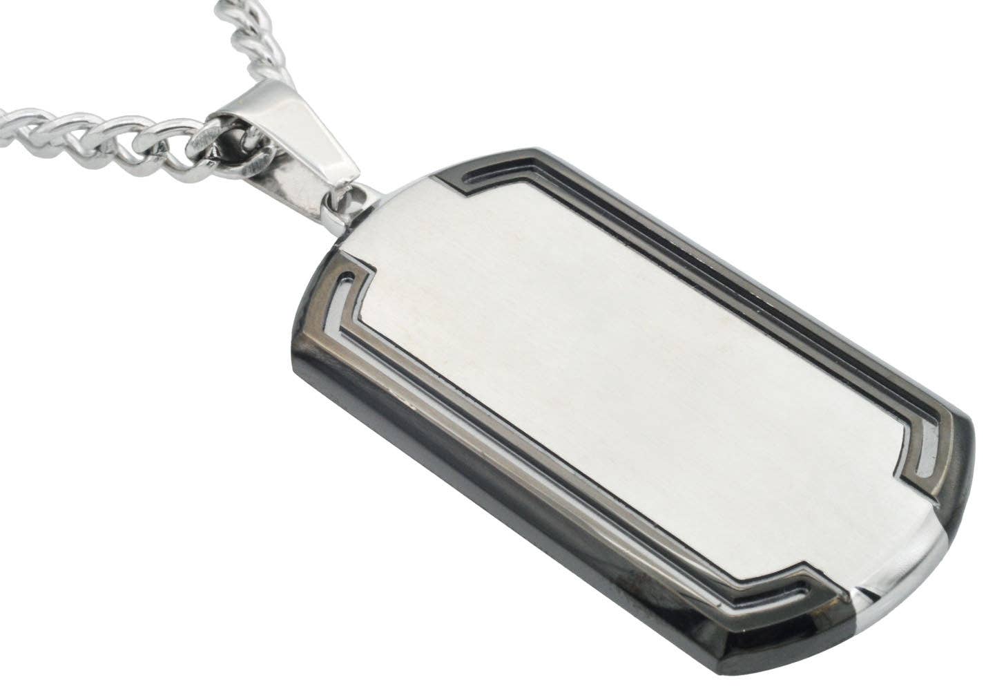 Men's Black Stainless Steel Dog Tag Pendant With Beveled Edge