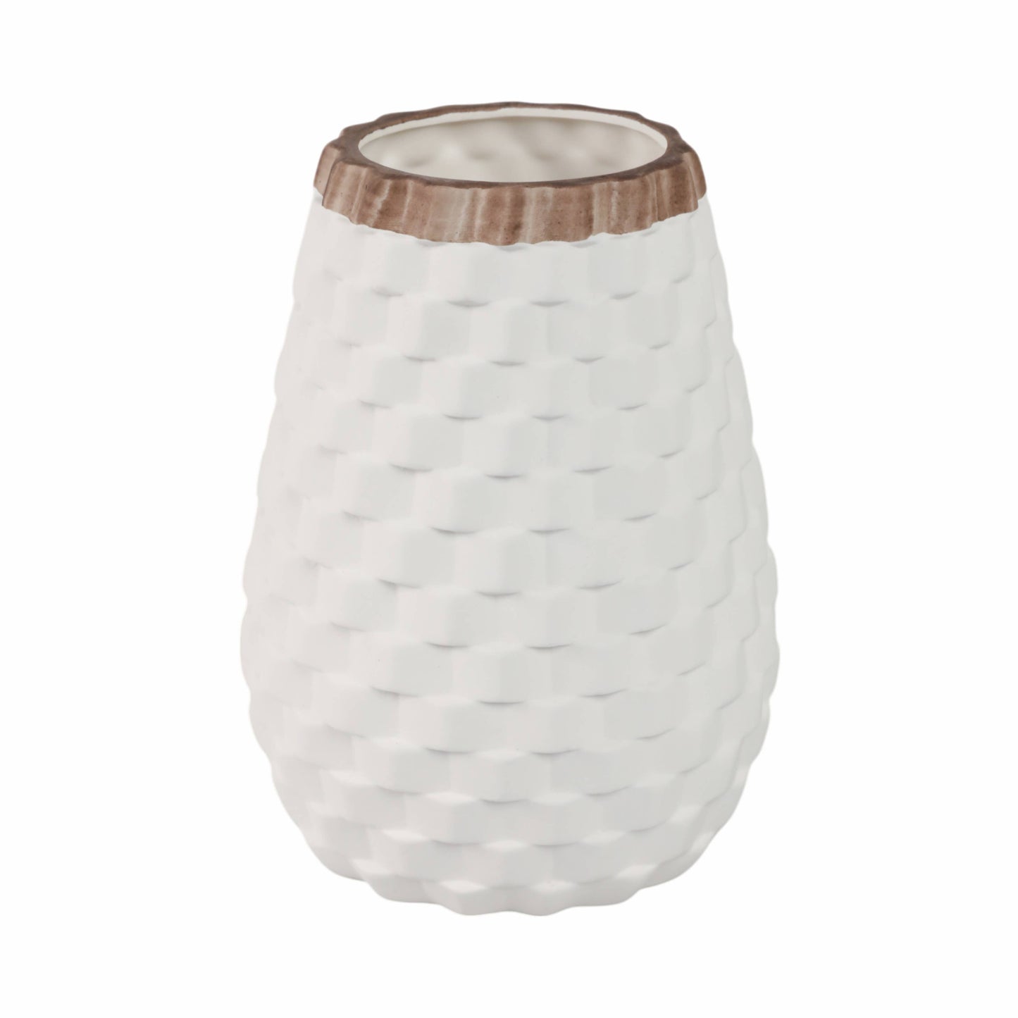 White 9 in. Ceramic Novelty Geometric Textured Vase