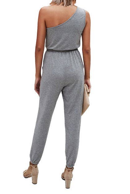 One Shoulder Drawstring Jumpsuit - Clearance