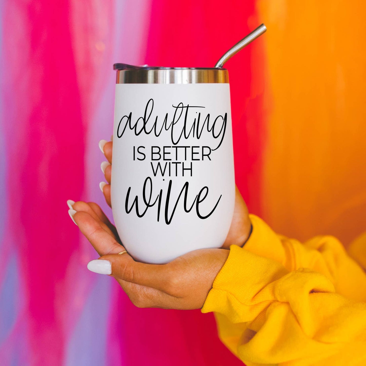 Wine Tumbler With Lid, 17oz Insulated Stainless Steel Cups