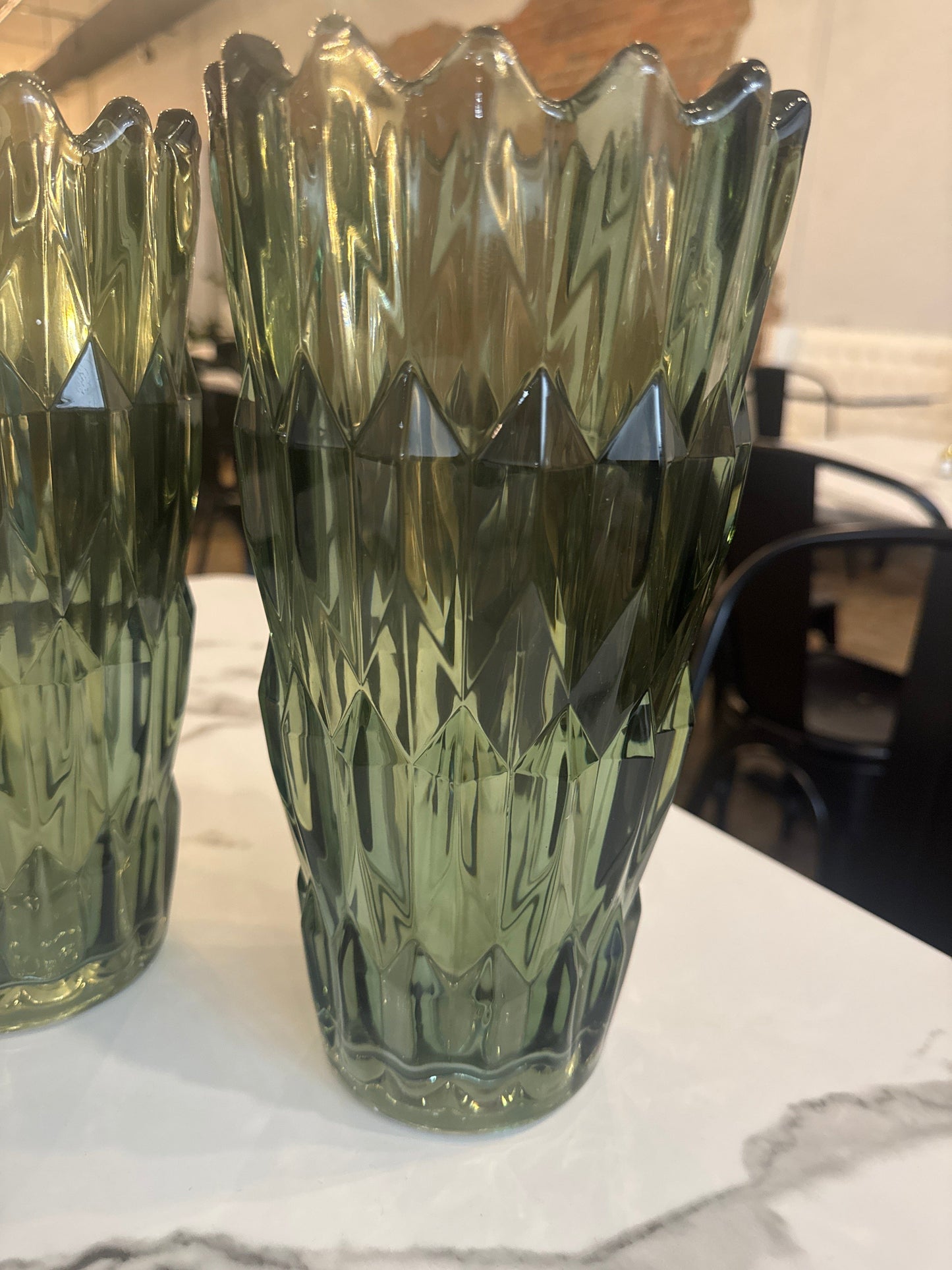 Green Cut Glass Vase