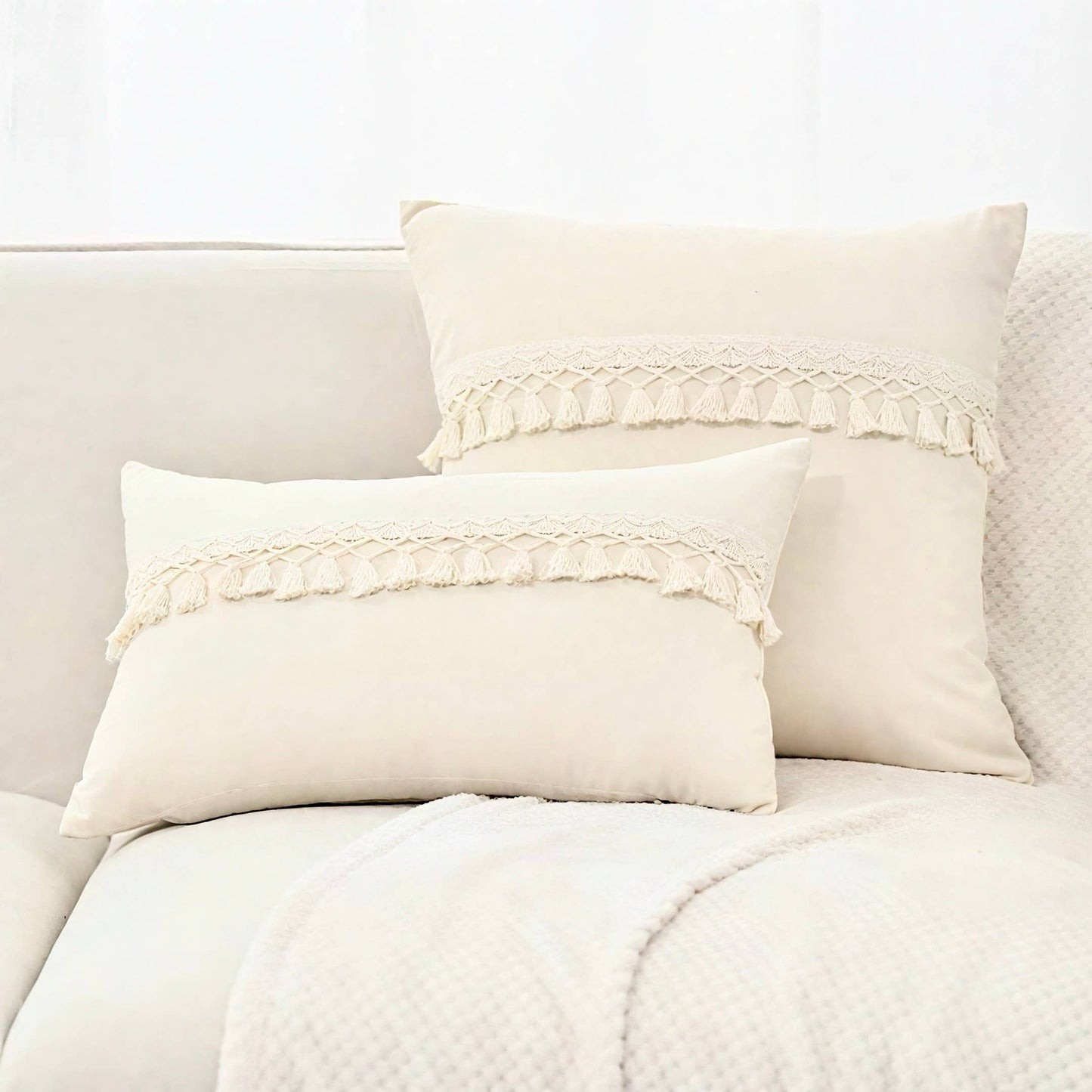 Boho Tassel Throw Pillow 12"x20" with Insert Home Decor