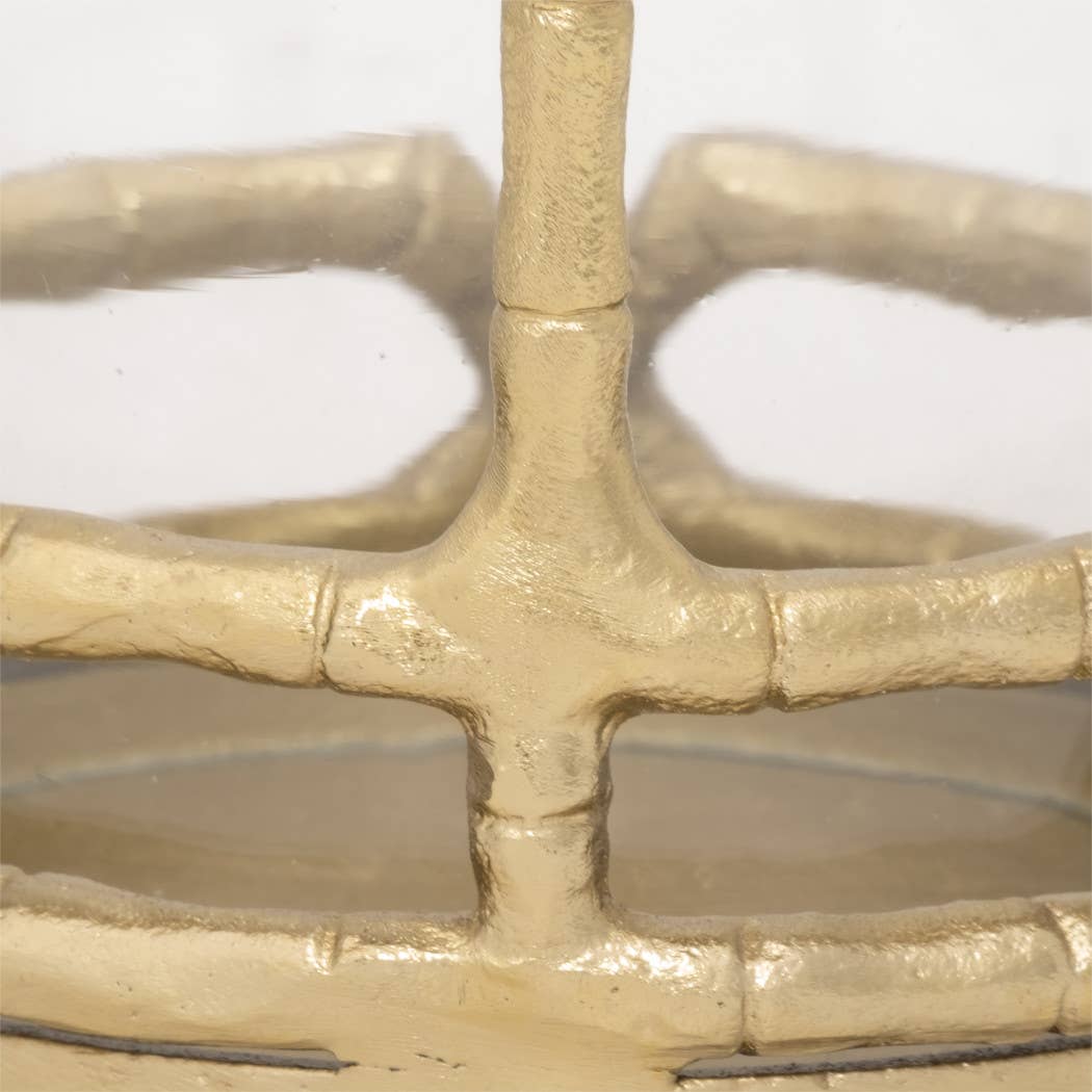Hurricane Candle Holder - Gold Metal Cylinder Modern, 9 in.